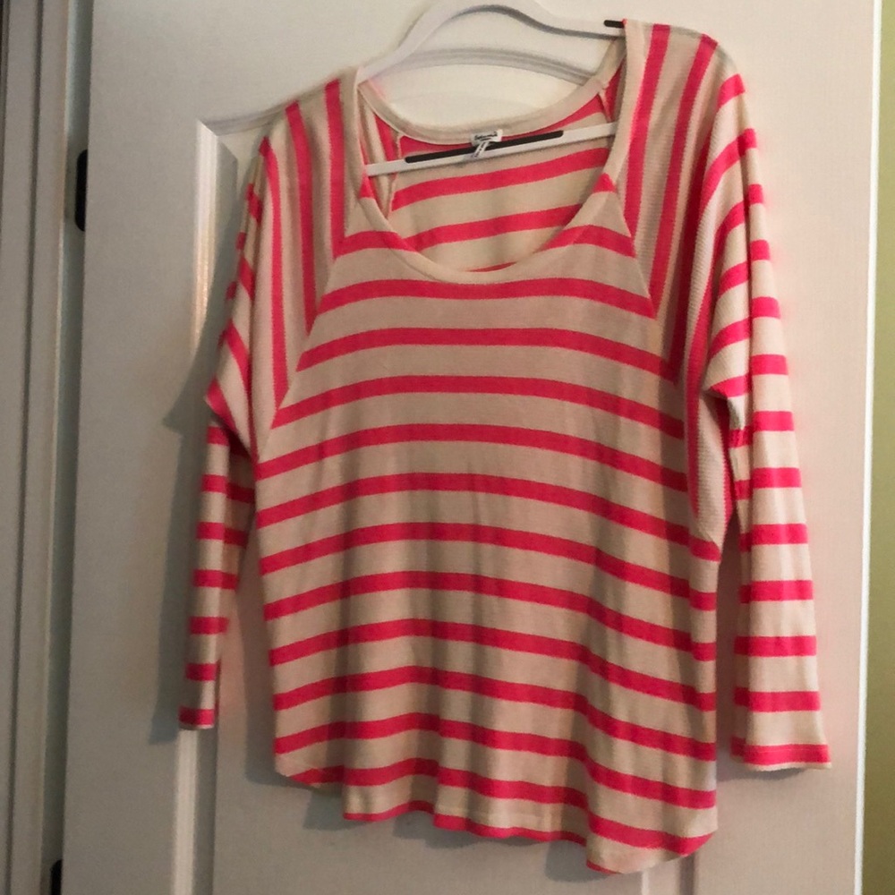 Splendid waffle top hot pink stripes